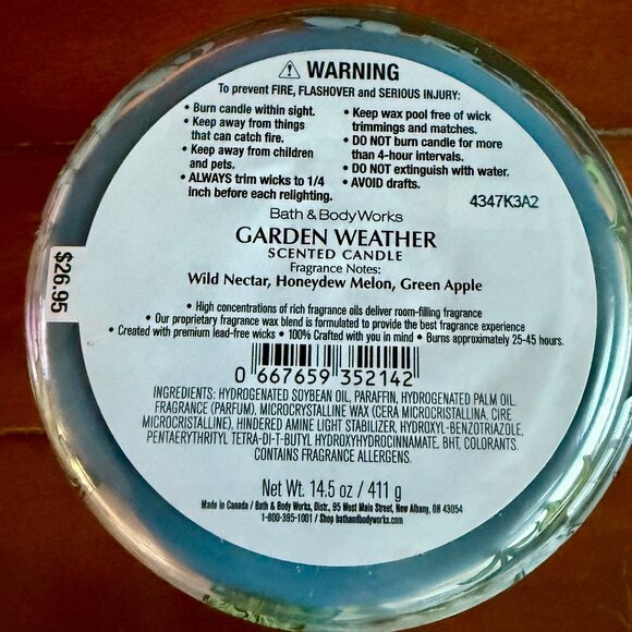 NEW GARDEN WEATHER 3-Wick 14.5 oz Candle Bath & Body Works - Picture 2 of 3